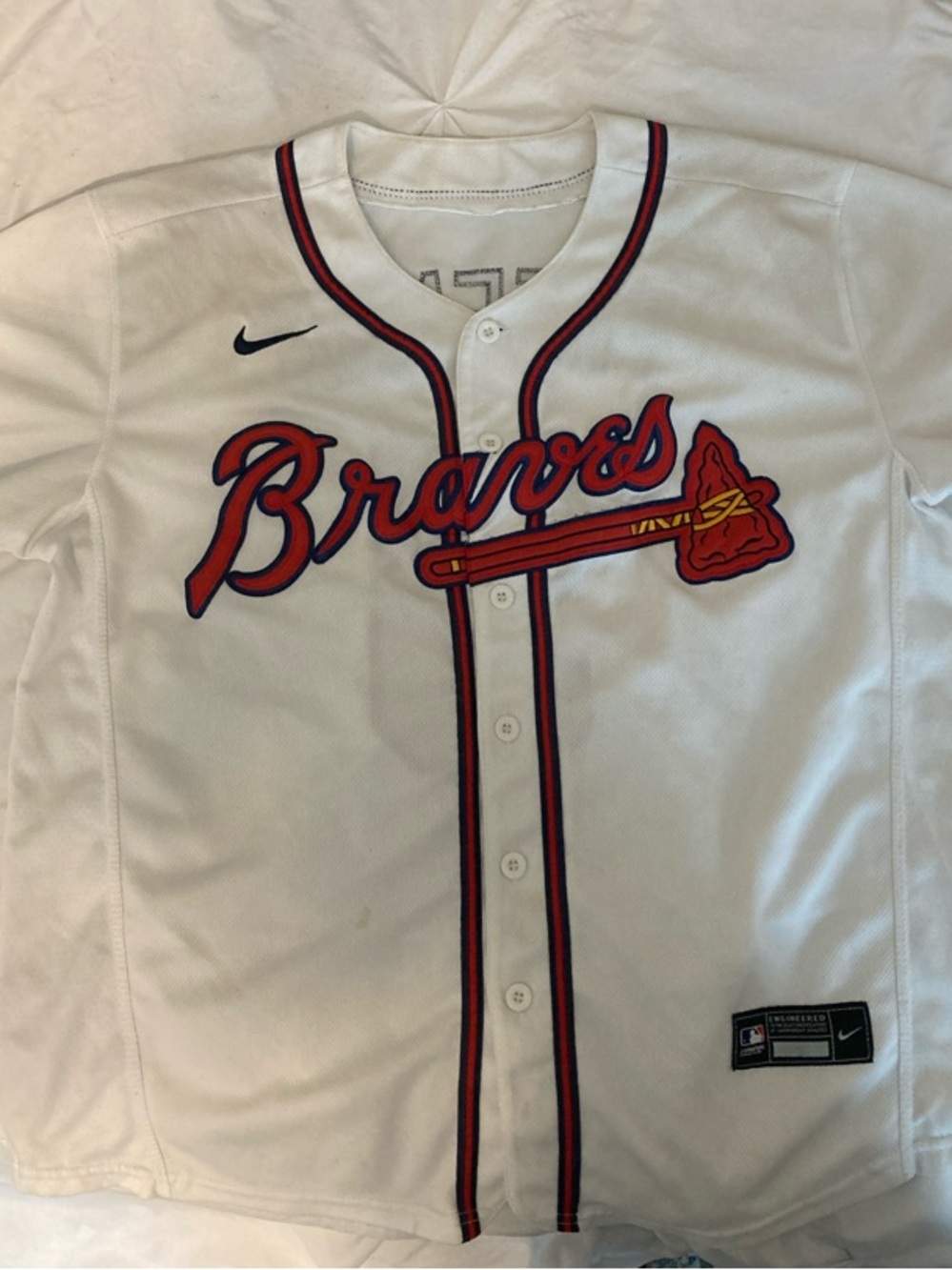 Nike White Red Navy Braves Button-Up Jersey